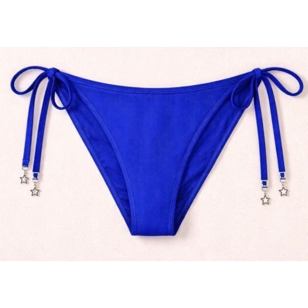 Wild Fable Bikini Bottom Women S Blue Ribbed Side‎ Tie Star Charms New With Tags